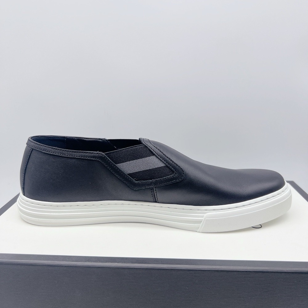 Gucci Signature Web Sneakers Loafers Black Leather Slip On UK 8 US 8.5 - Picture 8 of 14